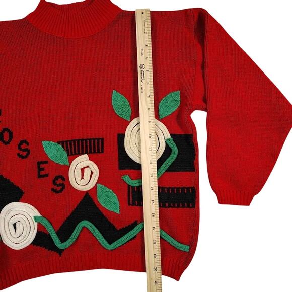 VTG Topsville Women's Red Floral Embroidered Sweater Size L **PLEASE READ** - Picture 4 of 16